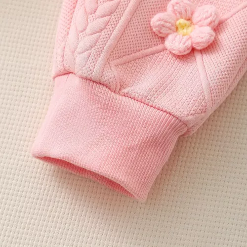 Ensemble naissance bébé fille 2 pièces – haut fleuri à pompons et pantalon doux