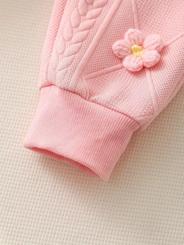 Ensemble naissance bébé fille 2 pièces – haut fleuri à pompons et pantalon doux