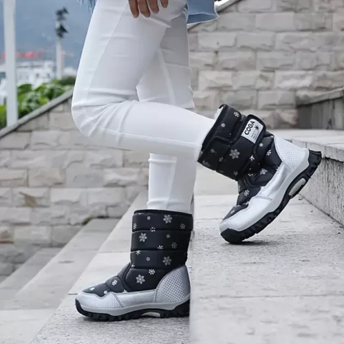 Bottes de neige enfant imperméables avec doublure chaude et motif flocon