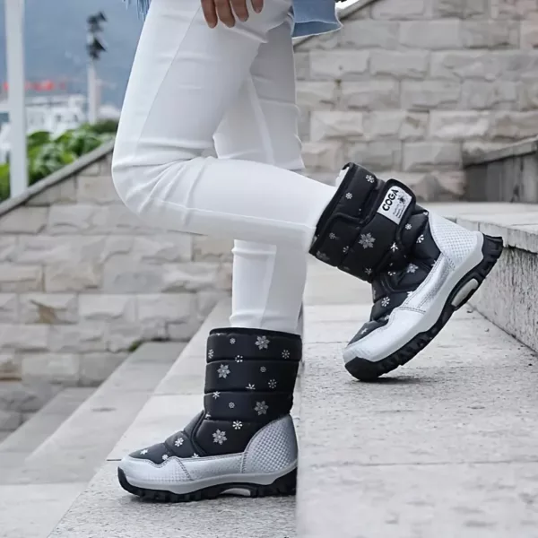 Bottes de neige enfant imperméables avec doublure chaude et motif flocon