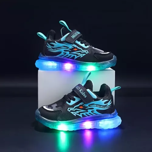 Baskets enfants à LED motif dragon – fermeture bande, semelle confort toutes saisons