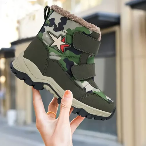 Bottes de neige enfant camouflage imperméables – doublure chaude hiver