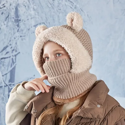 Ensemble bonnet, cache-cou et masque enfant en tricot chaud – mixte hiver