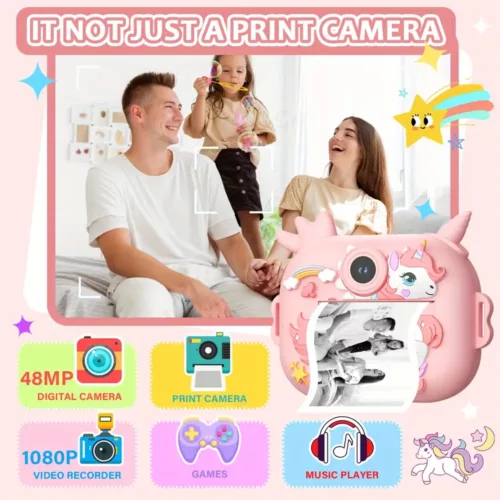 Appareil photo instantané enfant avec impression thermique – licorne ludique 48MP
