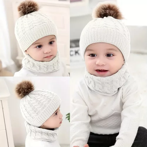 Ensemble bonnet et écharpe bébé tricoté – hiver chaud et doux 2 pièces