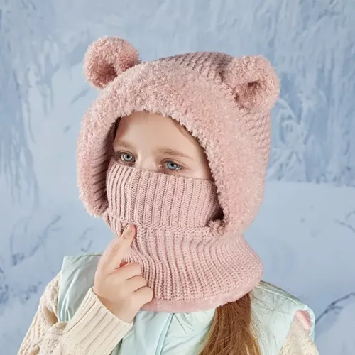 Ensemble bonnet, cache-cou et masque enfant en tricot chaud – mixte hiver