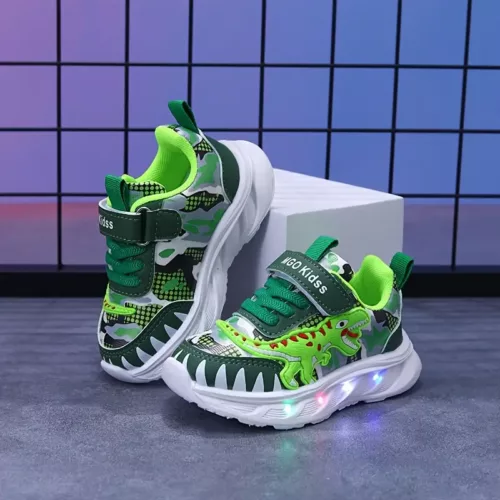 Baskets enfants dinosaure avec lumières LED – chaussures sport fun et lumineuses