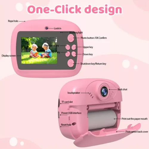 Appareil photo instantané enfant 1080P – double objectif, impression HD