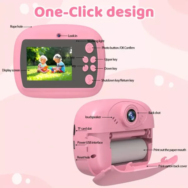 Appareil photo instantané enfant 1080P – double objectif, impression HD