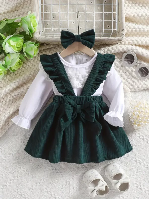 Ensemble robe bébé fille avec haut à manches longues – tenue de naissance douce