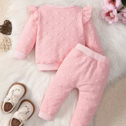 Ensemble naissance bébé fille 2 pièces – pull cœur et pantalon doux hiver