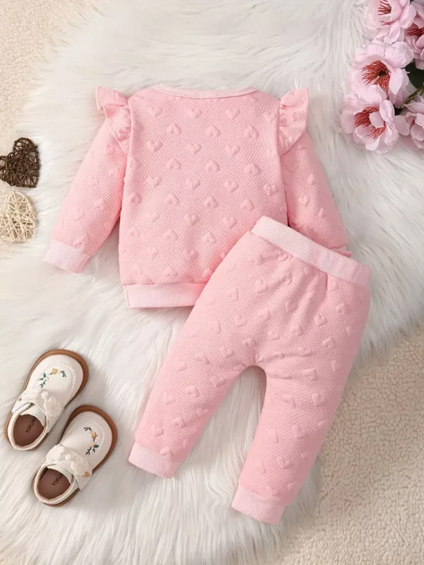 Ensemble naissance bébé fille 2 pièces – pull cœur et pantalon doux hiver