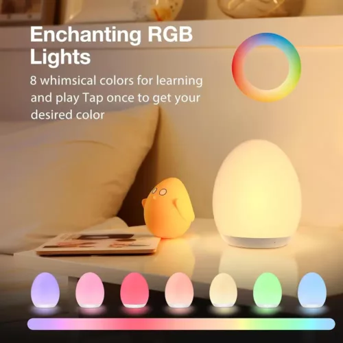 Veilleuse œuf enfant avec port USB – 7 couleurs et intensité réglable