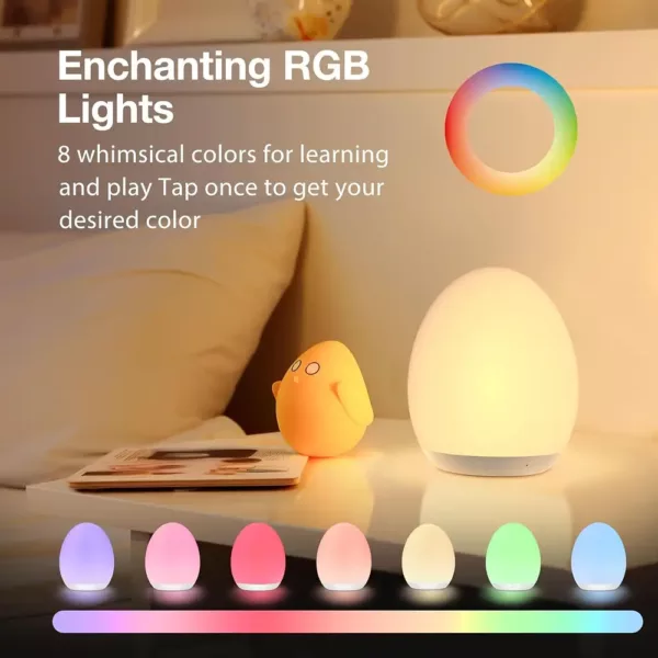 Veilleuse œuf enfant avec port USB – 7 couleurs et intensité réglable