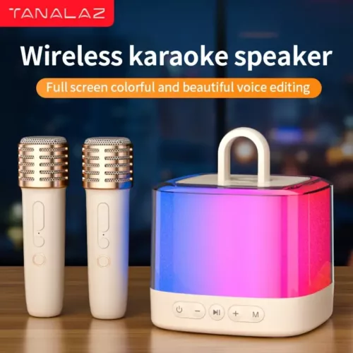 Machine de karaoké portable avec micro sans fil et haut-parleur lumineux fête
