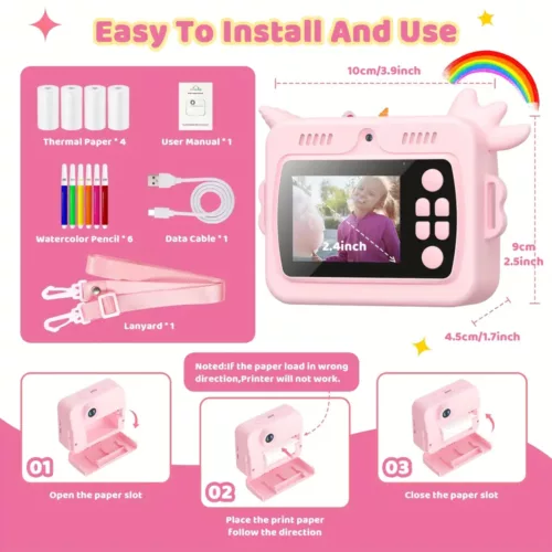 Appareil photo instantané enfant – Impression thermique rapide en 3 secondes