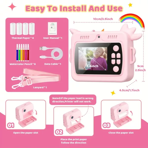 Appareil photo instantané enfant – Impression thermique rapide en 3 secondes