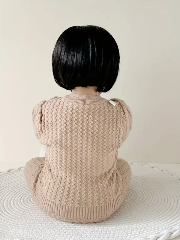 Ensemble naissance bébé fille en tricot – pull nœud et pantalon chic automne