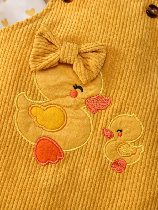 Ensemble 3 pièces bébé fille – barboteuse cœur, salopette velours, bandeau assorti