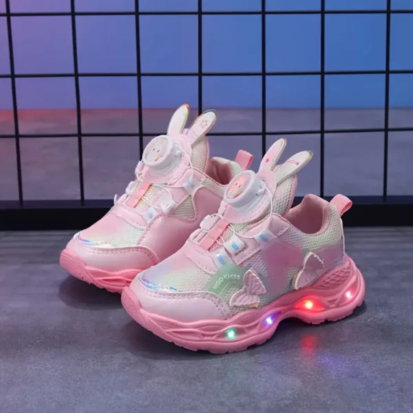 Chaussures princesses fille à LED avec oreilles de lapin et motifs papillon cœur