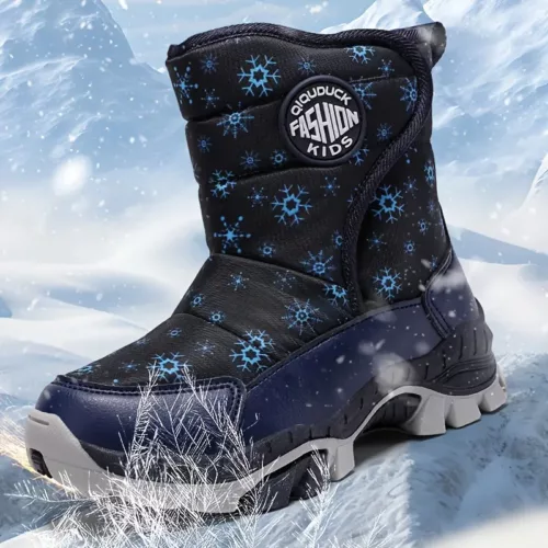 Bottes de neige garçon doublées polaire motif étoile – hiver chaud et antidérapant