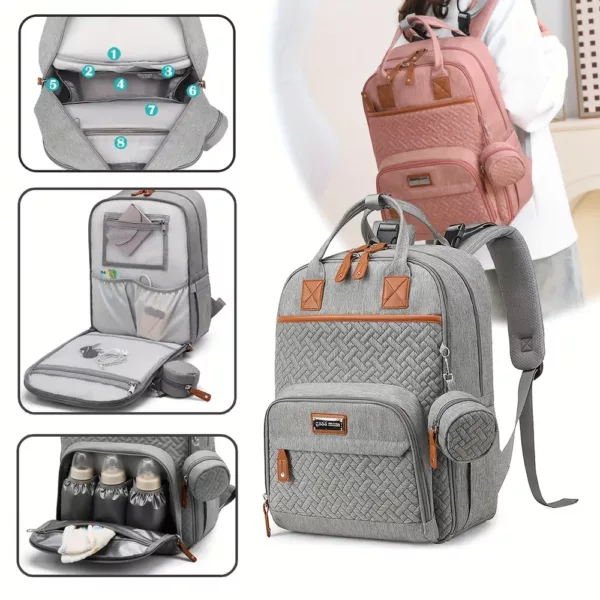 Sac à dos bébé multifonction avec attaches poussette et boîtier à sucette intégré