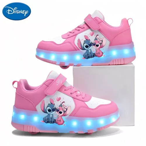 Chaussures de patinage à LED USB avec roues amovibles et motif dessin animé