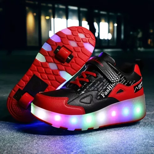 Baskets à roulettes LED détachables enfant – fermeture scratch, usage extérieur