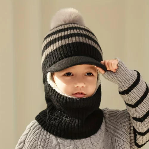 Tour de cou enfant hiver avec capuche chaude – doublé polaire et protège-oreilles