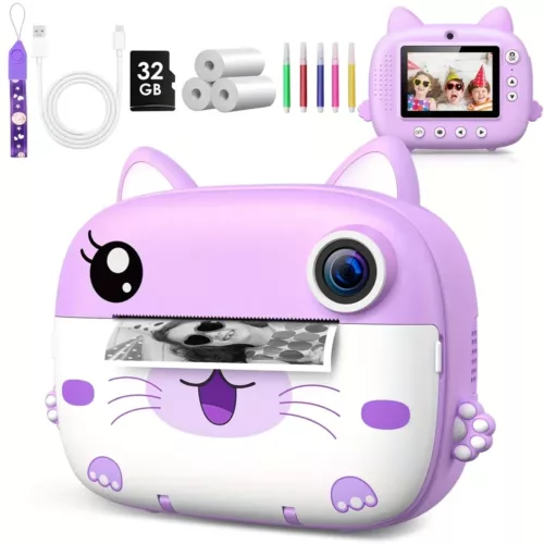Appareil photo instantané enfant avec selfie et impression thermique – 32 Go inclus