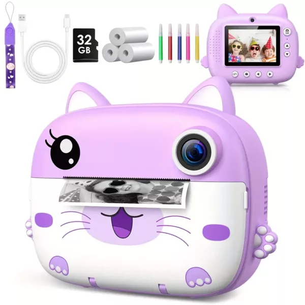 Appareil photo instantané enfant avec selfie et impression thermique – 32 Go inclus