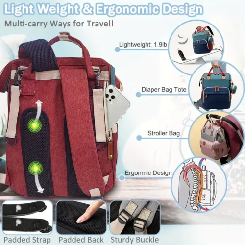 Sac à dos maman multifonction en nylon avec poche isotherme – organiseur couches