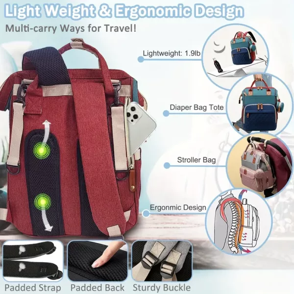 Sac à dos maman multifonction en nylon avec poche isotherme – organiseur couches