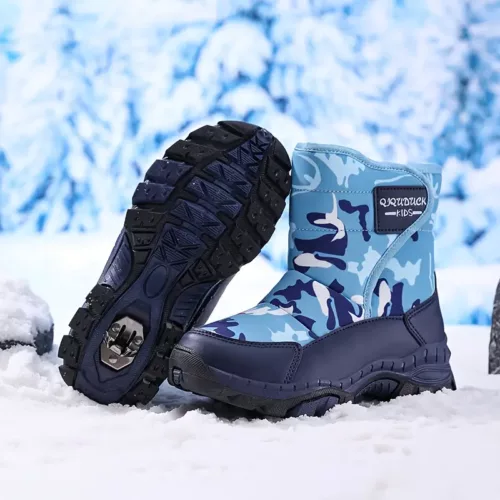 Bottes de neige enfant camouflage imperméables – chaleur et confort hivernal