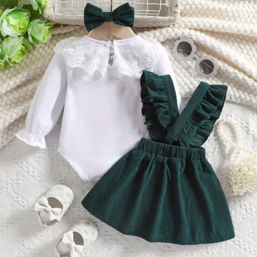 Ensemble robe bébé fille avec haut à manches longues – tenue de naissance douce