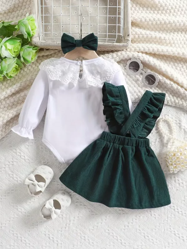 Ensemble robe bébé fille avec haut à manches longues – tenue de naissance douce