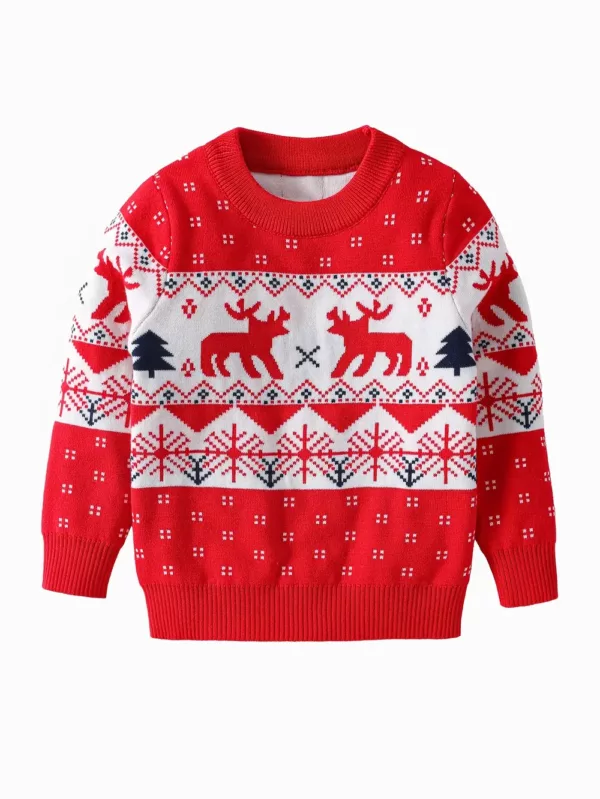 Pull de Noël enfant tricoté motif renne – doux, festif et chaud pour l’hiver