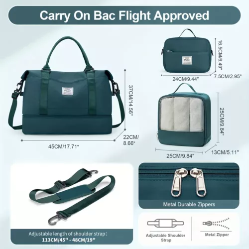 Sac de voyage femme polyvalent en nylon avec compartiments séparés et porte-chaussures