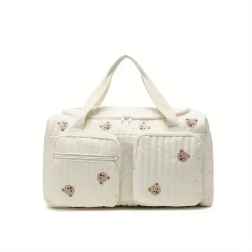 Sac à langer bandoulière en polyester brodé motif ours – pratique pour voyage