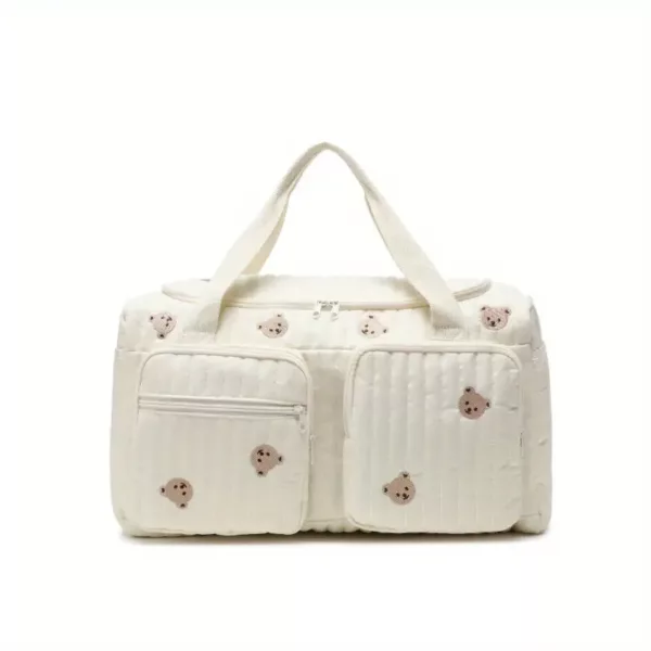 Sac à langer bandoulière en polyester brodé motif ours – pratique pour voyage