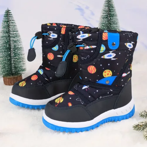 Bottes de neige enfant imperméables doublées chaud – scratchs et semelle TPR antidérapante