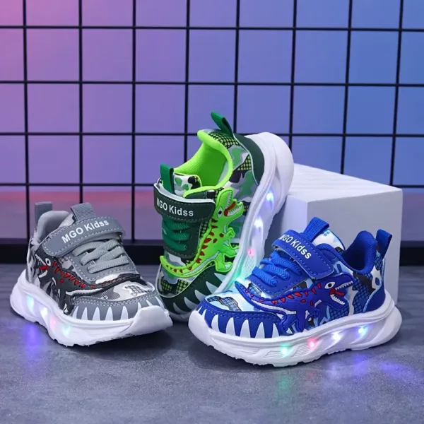Baskets enfants dinosaure avec lumières LED – chaussures sport fun et lumineuses