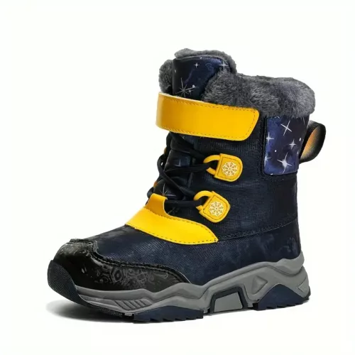 Bottes de neige enfant fourrées antidérapantes à rayures – hiver chaud et confort