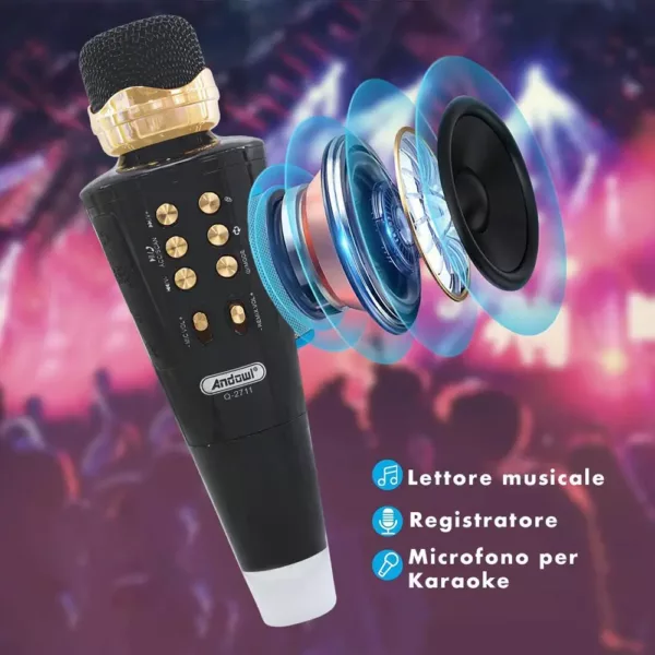 Microphone karaoké sans fil avec haut-parleur Bluetooth et port USB intégré