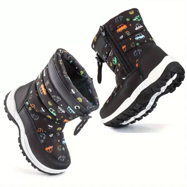 Bottes de neige enfant doublées polaire avec motifs camping – semelle antidérapante
