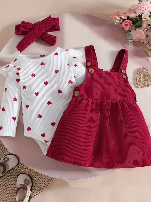 Tenue naissance bébé fille – haut à manches longues en velours côtelé avec cœur imprimé
