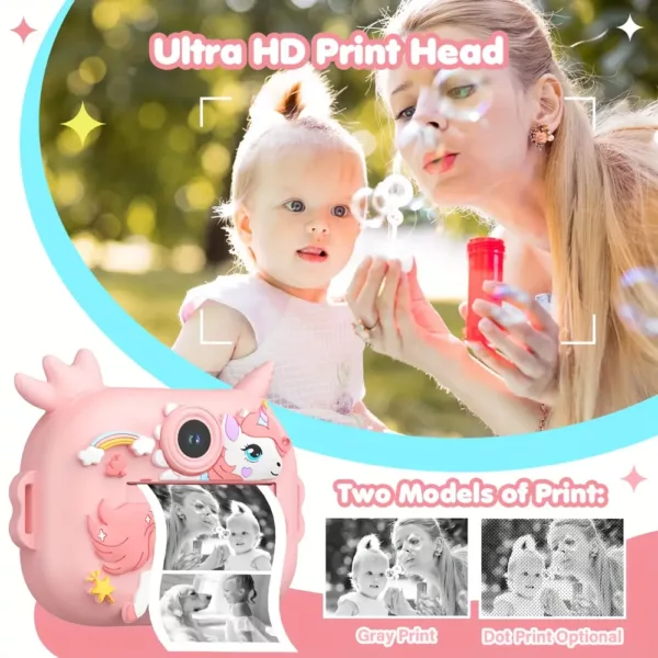 Appareil photo instantané enfant 2 en 1 avec selfie, vidéo HD et impression thermique