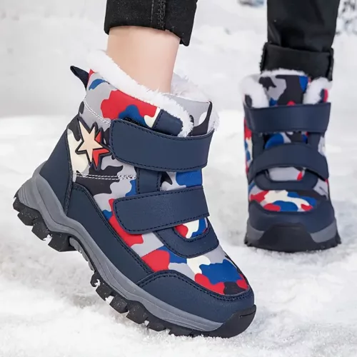Bottes de neige enfant camouflage imperméables – doublure chaude hiver