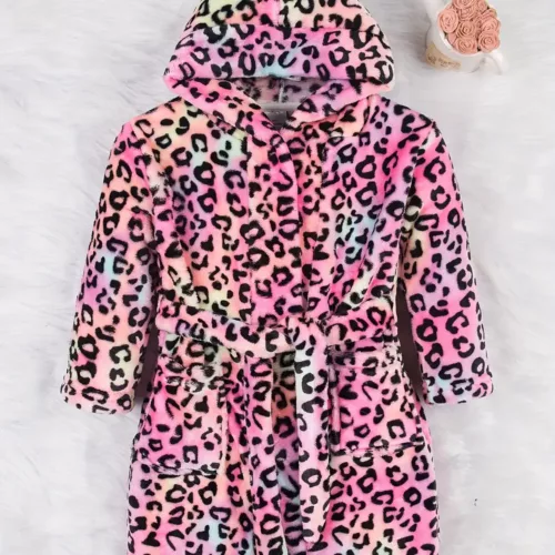 Robe de chambre enfant en flanelle douce avec capuche – imprimé ludique fille