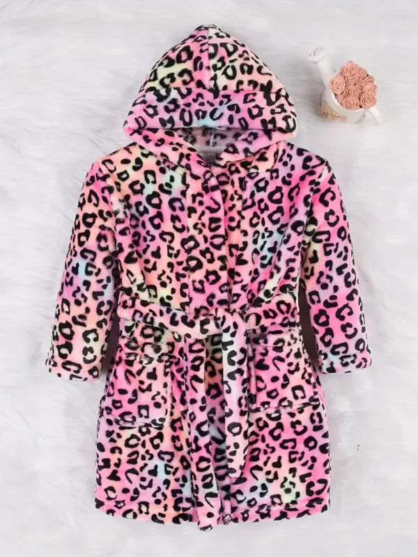 Robe de chambre enfant en flanelle douce avec capuche – imprimé ludique fille